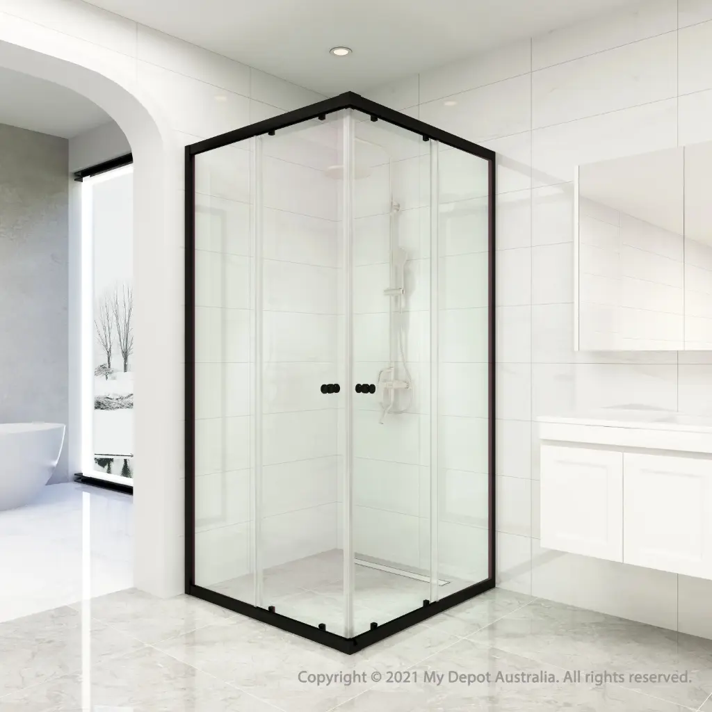 (New) Cora Semi Framed Shower Screens With Double Sliding Doors Matte Black Fittings 900mm (Half)