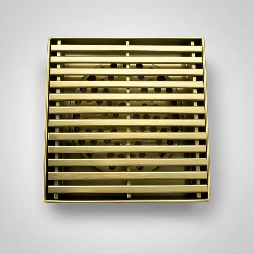 [41403] 110*110*20mm Brushed Brass Grill Floor Waste Shower Grate Drain(80mm outlet)