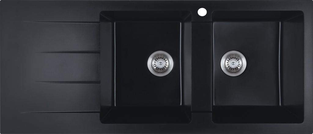 1160*500*210mm Cora Black Granite Sink Double Bowl With Drainer Right Hand Bowl