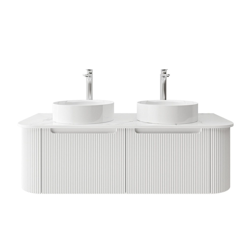 1200mm Matte White  PVC Two Drawers Curved Wall Hung Vanity