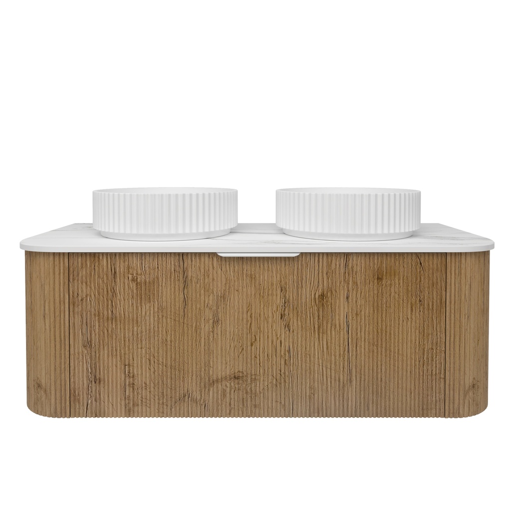 [56514] 1190*493*400mm Prime Oak Agena Fluted Wood Grain Wall Hung Vanities Soft Closing Drawer Pull Out With Handle