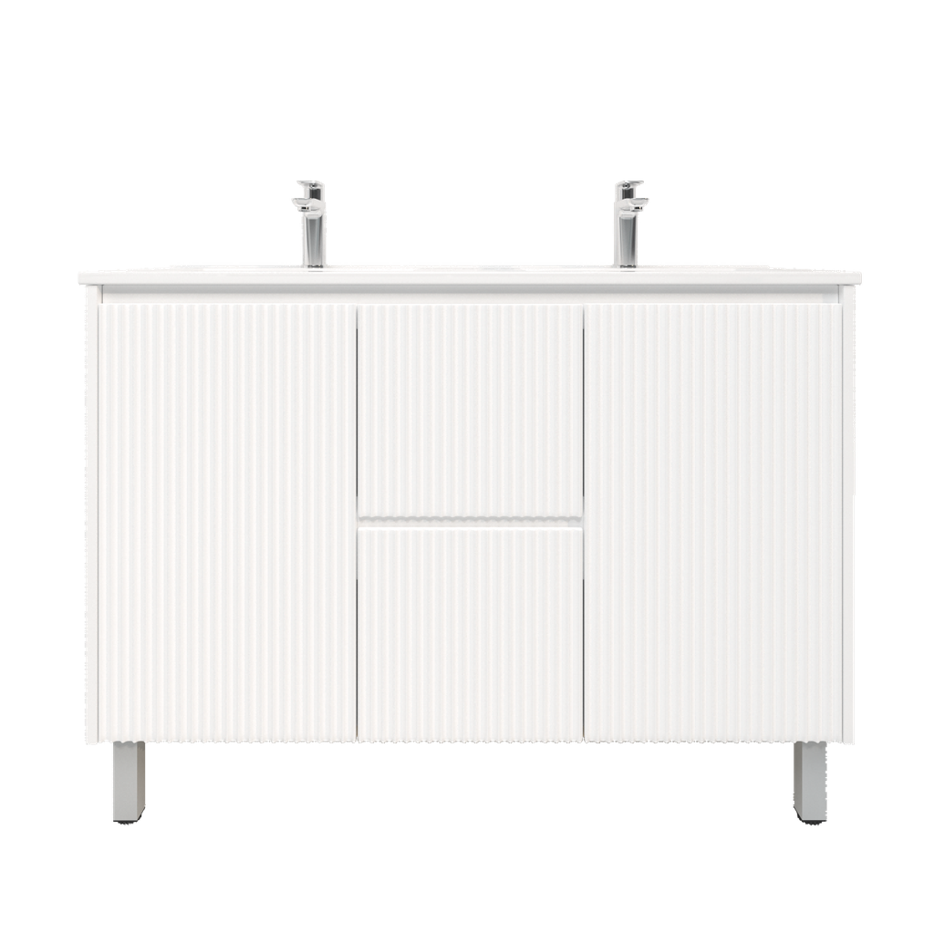 1190Lx455Dx860Hmm Brio Matte White 2PAC Coating PVC 2M/DW 2S/DR Freestanding Bathroom Vanity