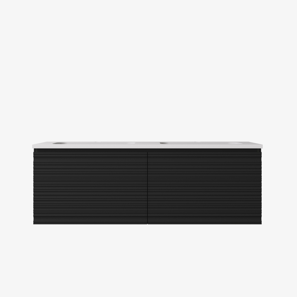 [56646] 1190x455x400mm Matte Black Sedona Modern Fluted Wall Hung PVC Cabinet,For Double Bowl