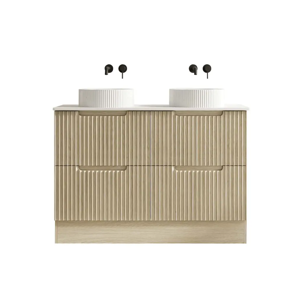 [50538] 1190x455x830 Natural Oak Premium Straight Edge Freestanding vanity With White Stone Top