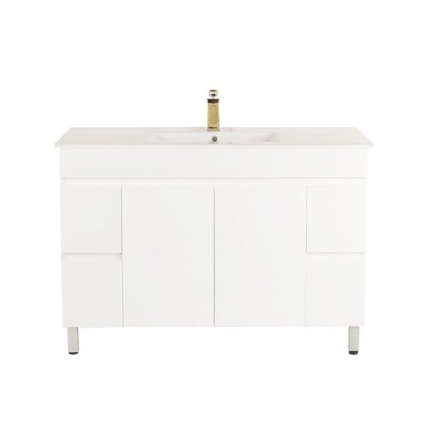 1200*450*710mm Freestangding Gloss White PVC Vanity With Ceramic Top
