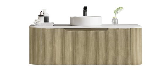 1200*460*400mm Bur Oak Round Edge Grooved Wall Hung Vanity Cabinet Only Soft Closed Single Drawer
