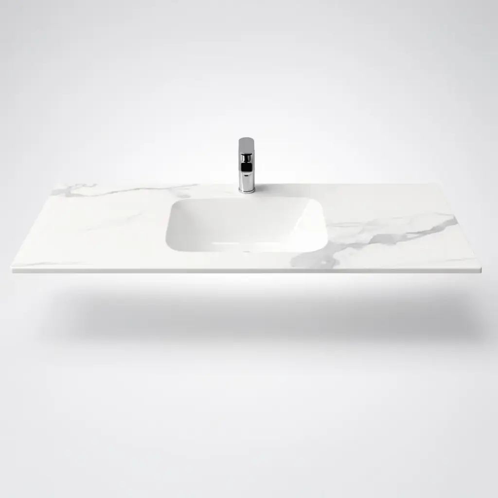 1200L*460D*180Hmm White Marble Look Sintered Stone Top With Undermount Basin