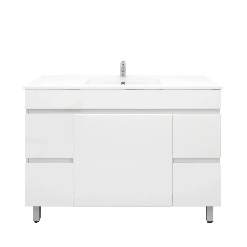 1200mm Freestanding Bathroom Vanity Cabinet with Legs PVC Gloss White