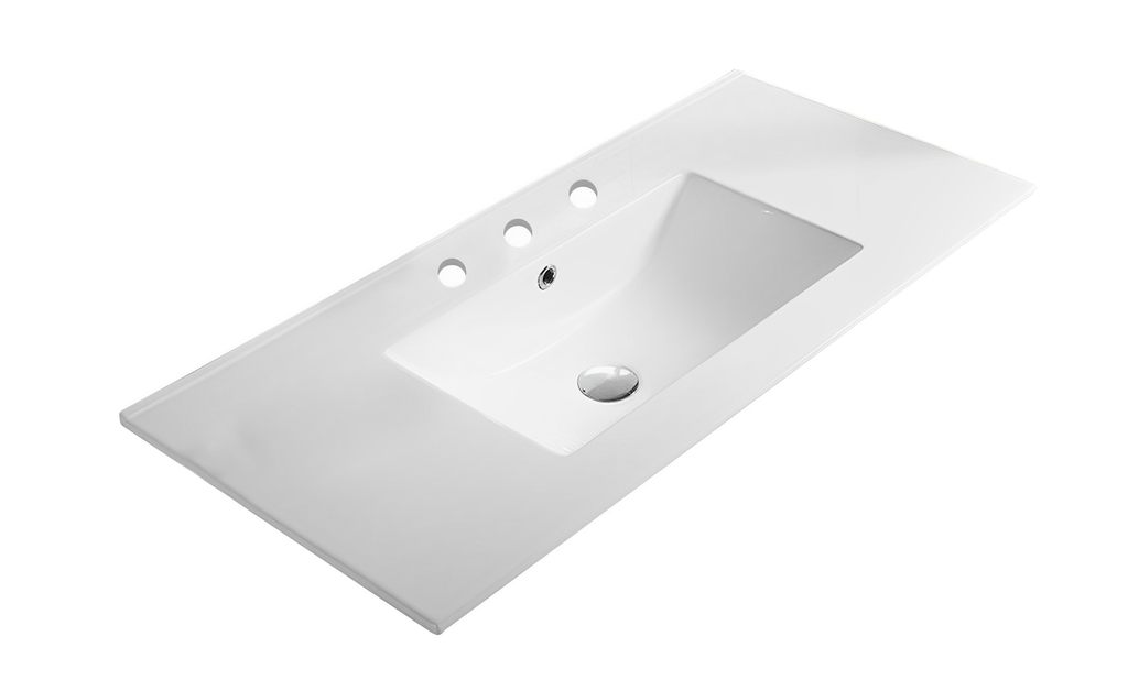 1205*463*175mm Gloss White Crete Fine Ceramic Counter Top 3 Tap Hole Overflow,32mm Waste