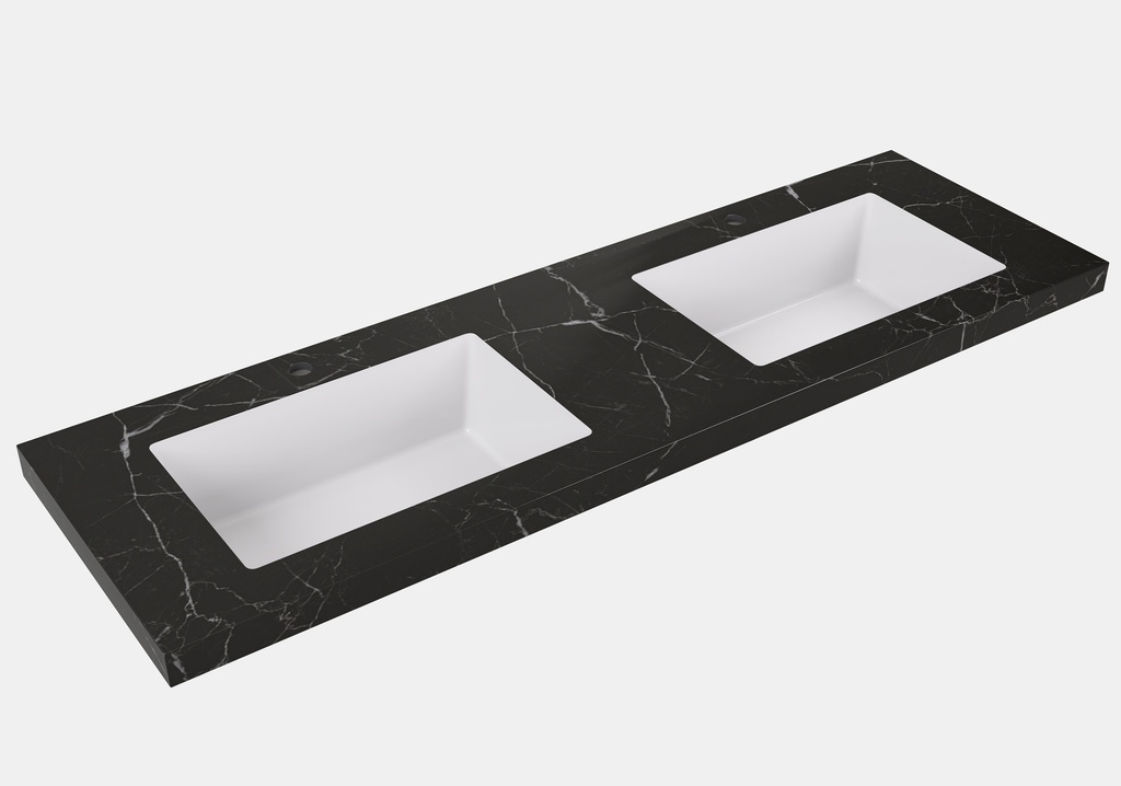 1205X465X50mm Calacatta Night Black Sintered Stone Semless Joined With Fine Ceramic Basin Stone Double Bowl