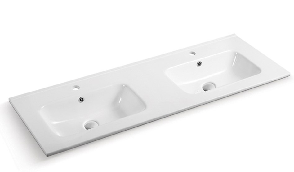 1210*460*175mm Gloss White Kliff Fine Ceramic Counter Top Double Bowl