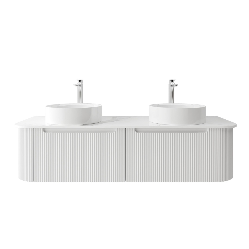 1500mm Matte White  PVC Two Drawers Curved Wall Hung Vanity