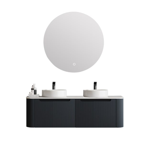 1500*460*400mm Matt Black Round Edge Grooved Wall Hung Vanity Cabinet Only Soft Closed Double Drawer