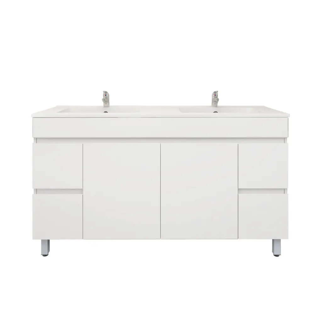 1500Lx830Hx450Dmm Gloss White 2PAC PVC 4S/DW 2M/DR Freestanding Vanity