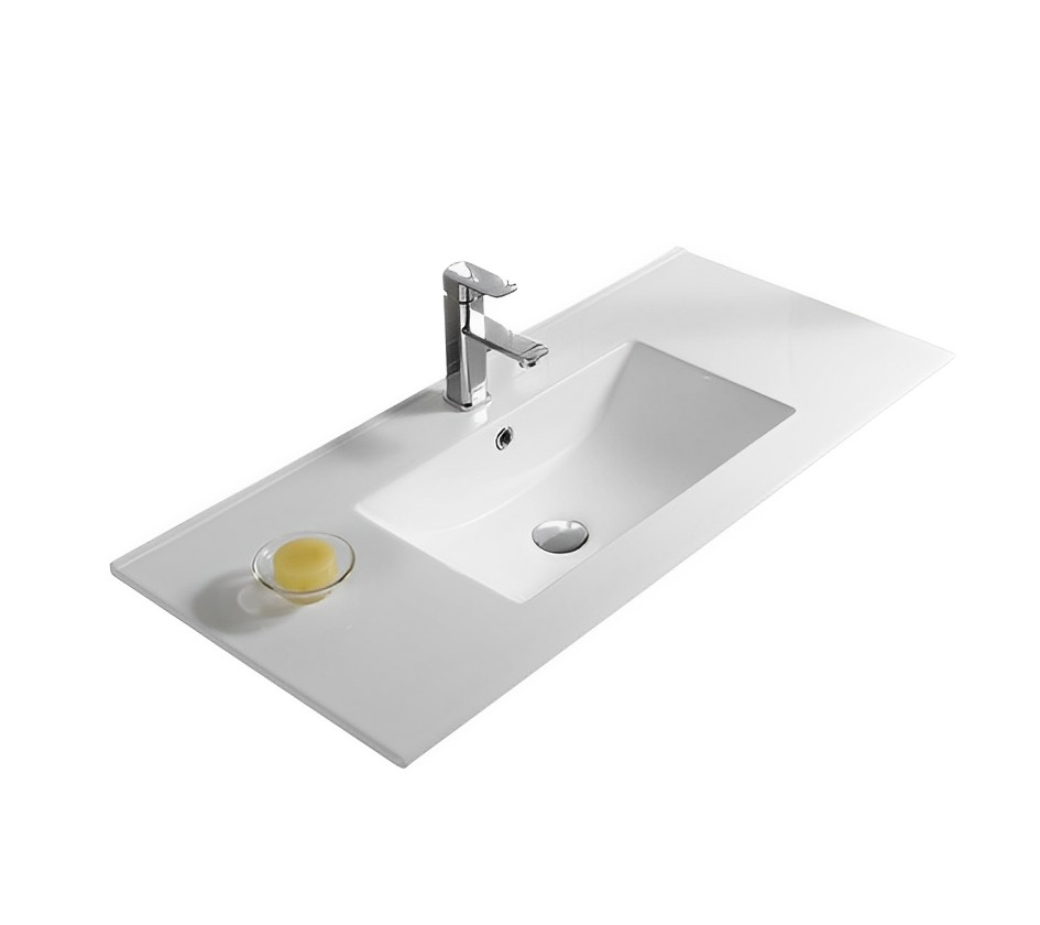 1505*463*175mm Gloss White Crete Fine Ceramic Counter Top One Tap Hole Overflow,32mm Waste