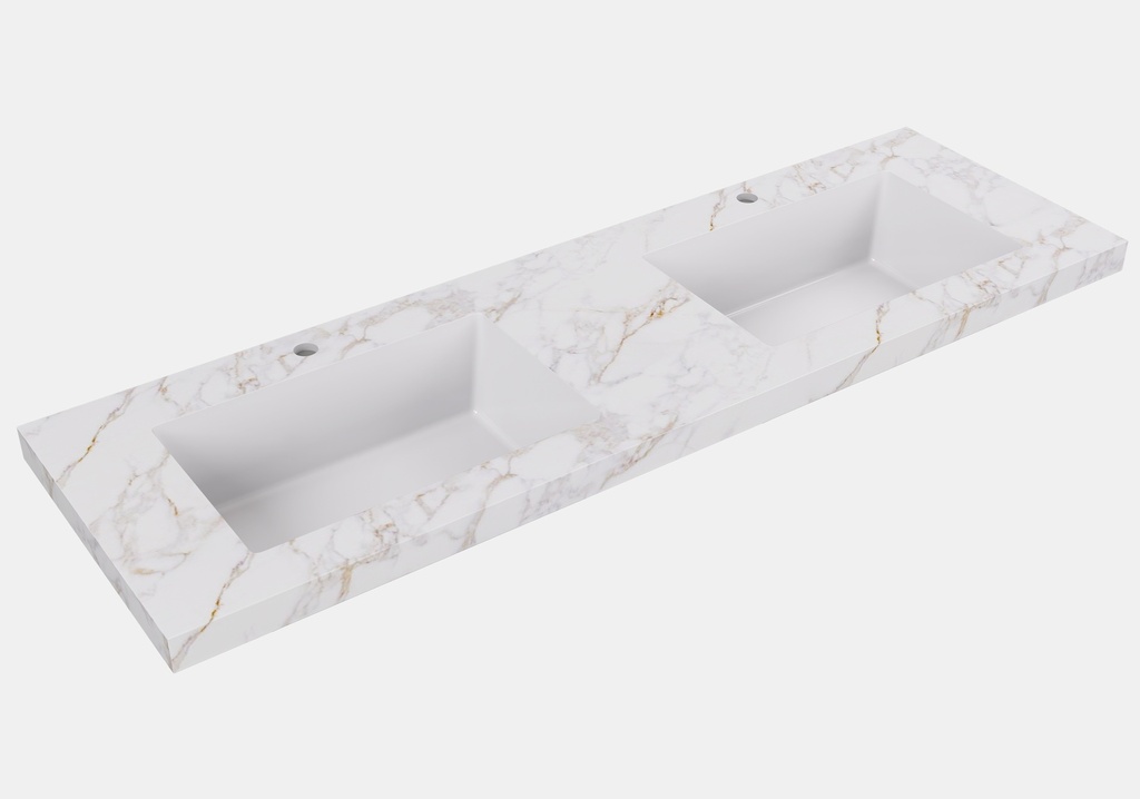 1505X465X50mm Carrara Gold Sintered Stone Semless Joined With Fine Ceramic Basin Stone Double Bowl