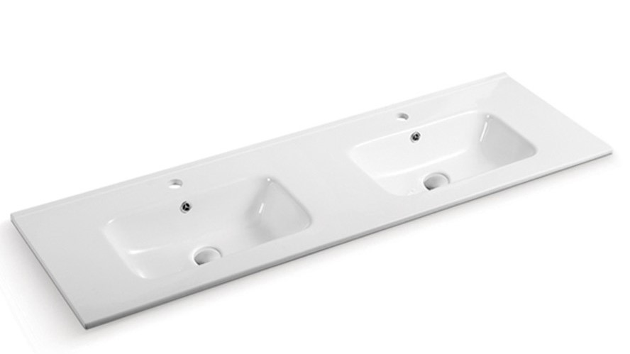 1510*460*175mm Gloss White Kliff Fine Ceramic counter Top Double Bowl