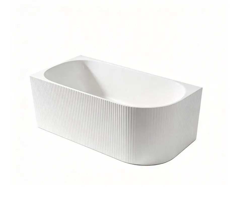 1705X790X605mm Gloss White Binge Fluted Skirt Bath Left Corner None Overflow 40mm Waste+Pipe Supplied