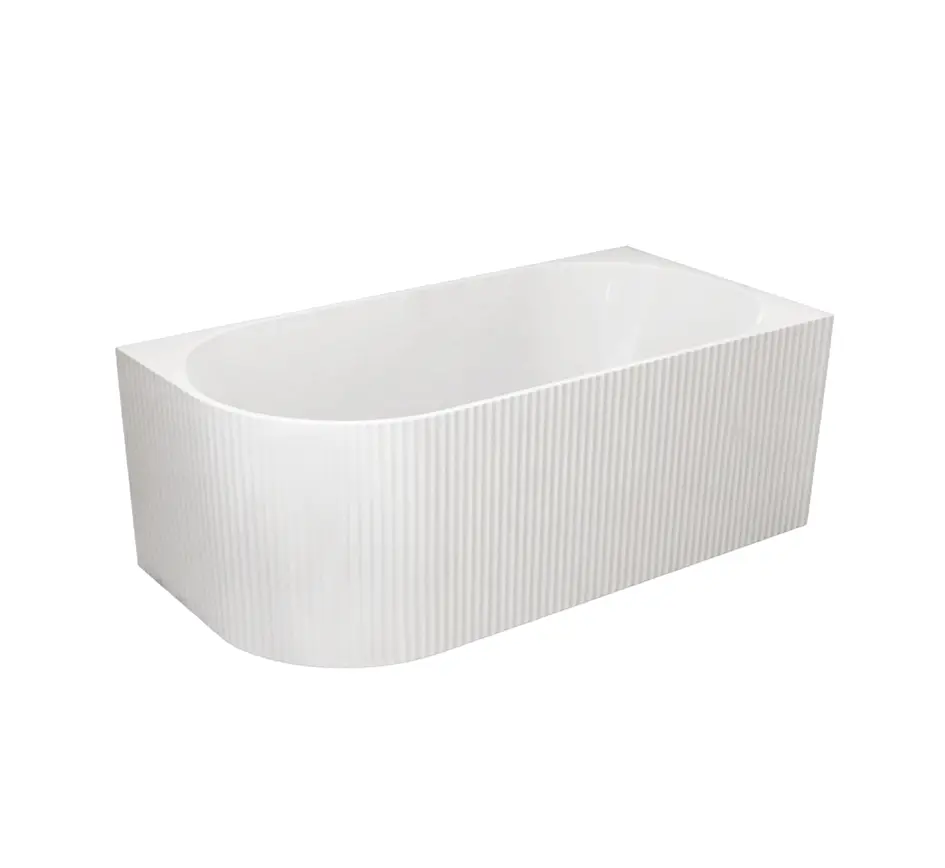 1705X790X605mm Gloss White Binge Fluted Skirt Bath Right Corner None Overflow 40mm Waste+Pipe Supplied
