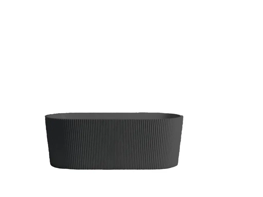 1705X805X590mm Matte Black Agena Fluted Acrylic Free Standing Bath None Overflow 40mm Waste+Pipe Supplied