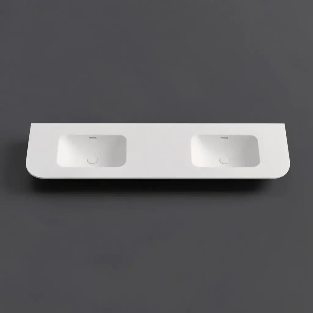 1805X505X140 Matte White Aruro Solid Surface Stone Basin Double Bowl