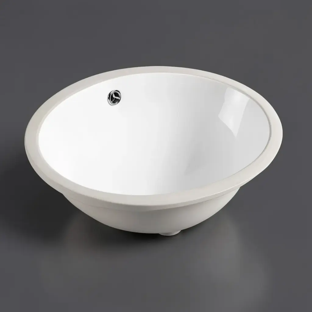 340*340*200mm Gloss White Elipps Fine Ceramic Under Counter Basin With Overflow,32mm Waste