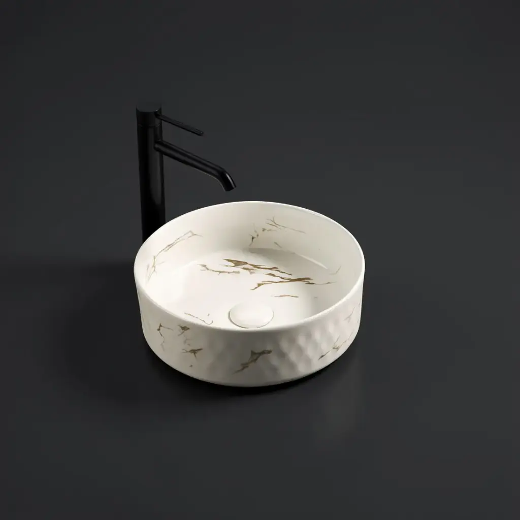 345*345*115mm Matte Carrara White Ollia Fine Ceramic Above Counter Basin No Overflow,32mm Waste