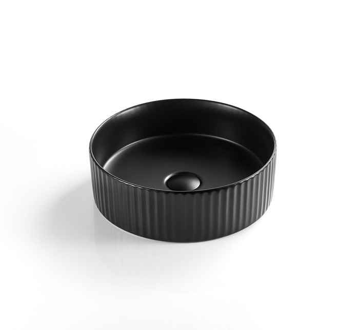 360*360*115 Matte Black Olley Fine Ceramic Fluted Art Basin No Overflow,32mm Waste