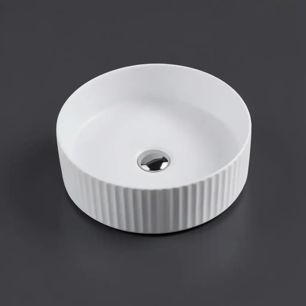 360*360*120mm Cora Above Counter Fluted Matt White Circle Basin (New Arrival)