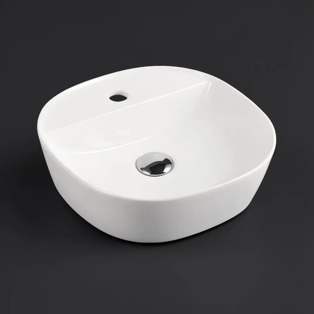 400*400*120mm Round Gloss White Ceramic Above Counter Basin With Tap Hole Non-overflow