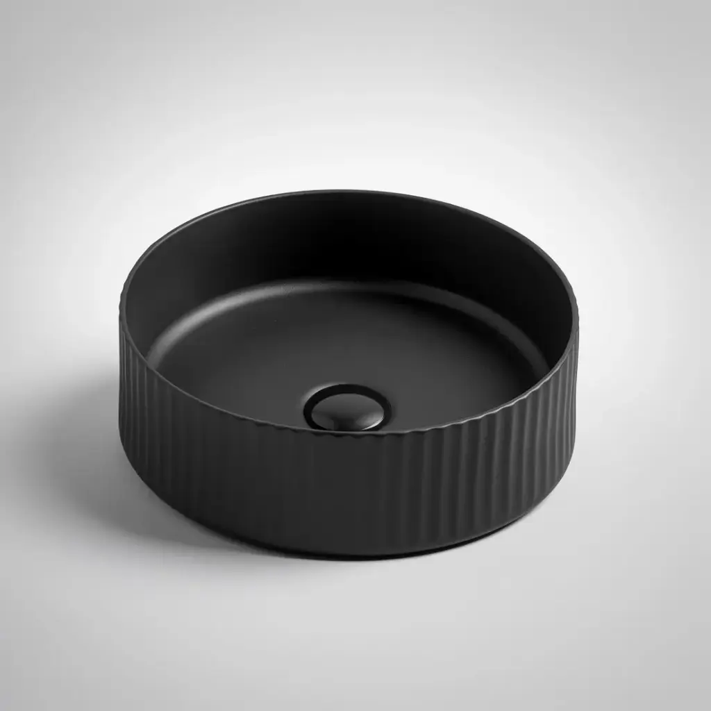 400*400*125mm Matte Black Olley Fine Ceramic Fluted Art Basin No Overflow,32mm Waste