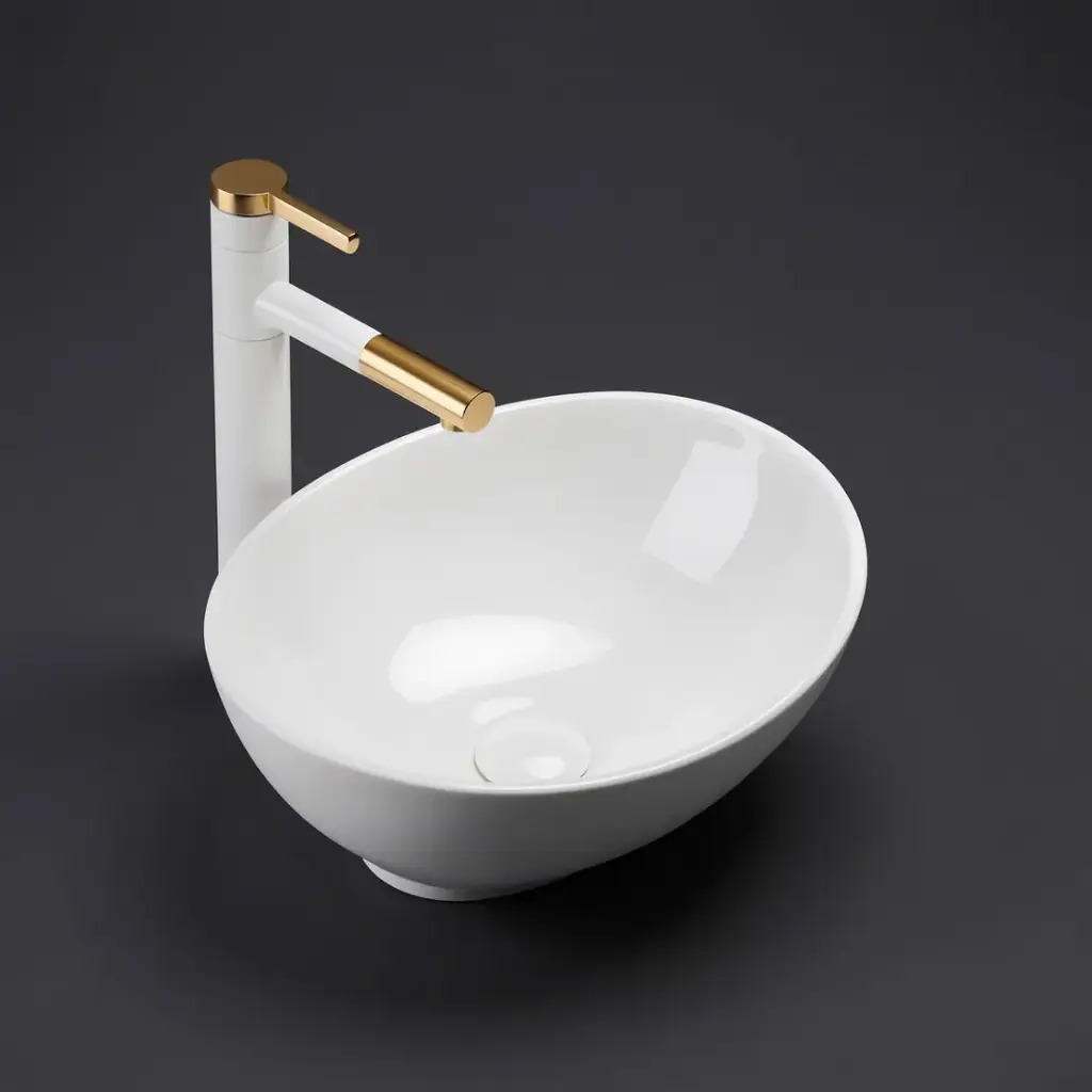 410*340*135mm Matte White Birch Fine Ceramic Above Counter Basin No Overflow,32mm Waste