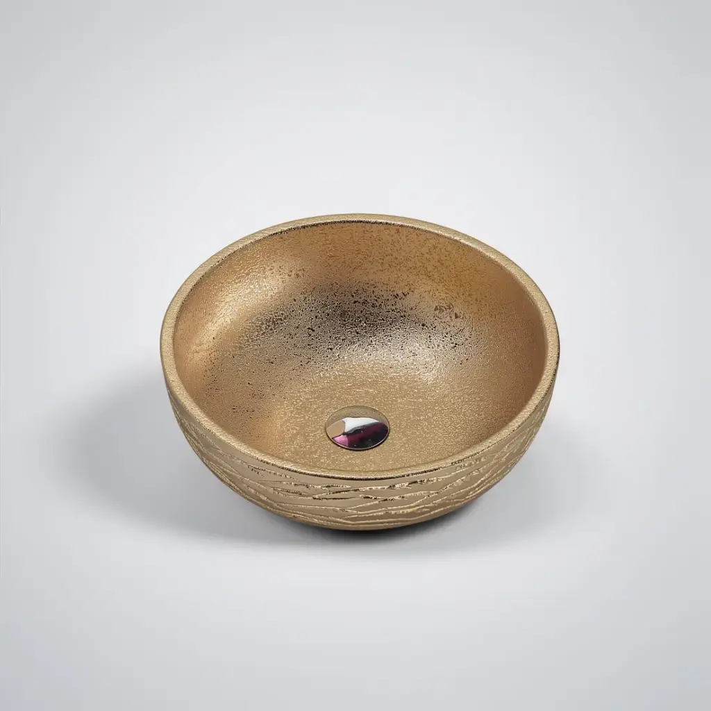 410*410*140mm Counter-Top Circular Art Gold Basin
