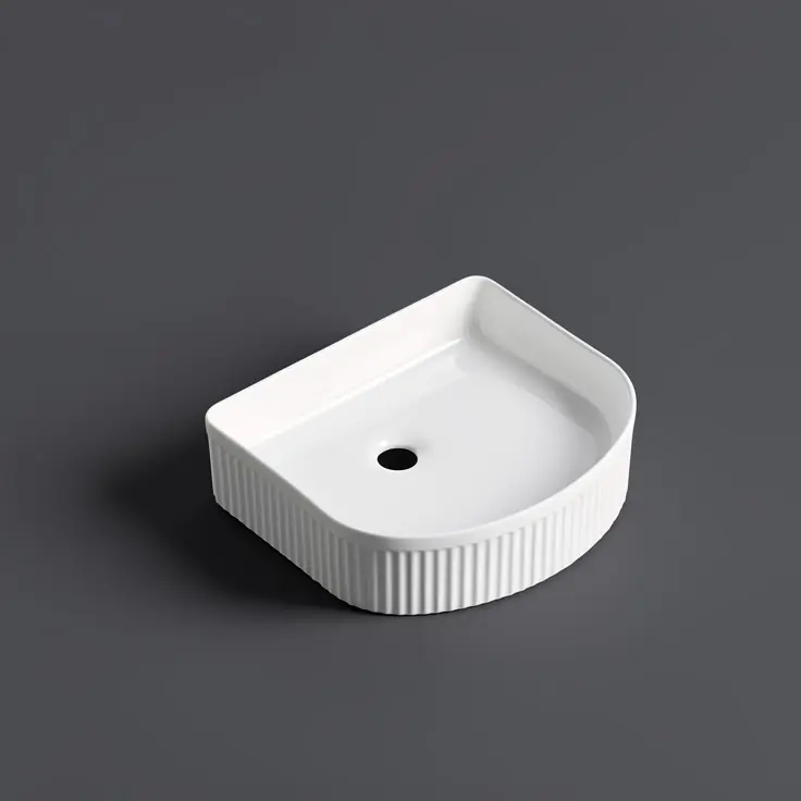 415*365*120mm Cora Above Counter Fluted Gloss White Arch Basin