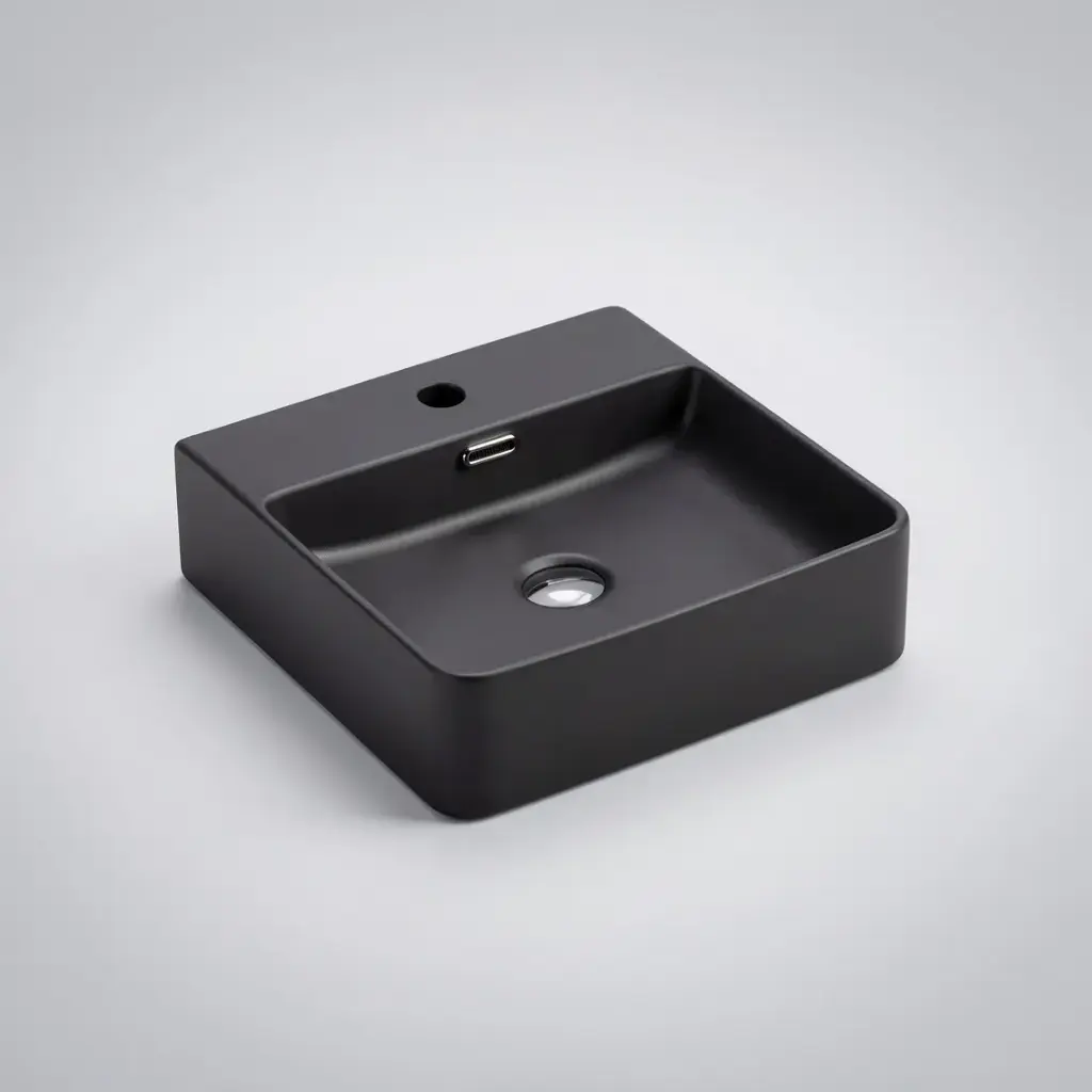 420*420*120mm Wall Hung Square Nero Grey Basin With Mixer Hole