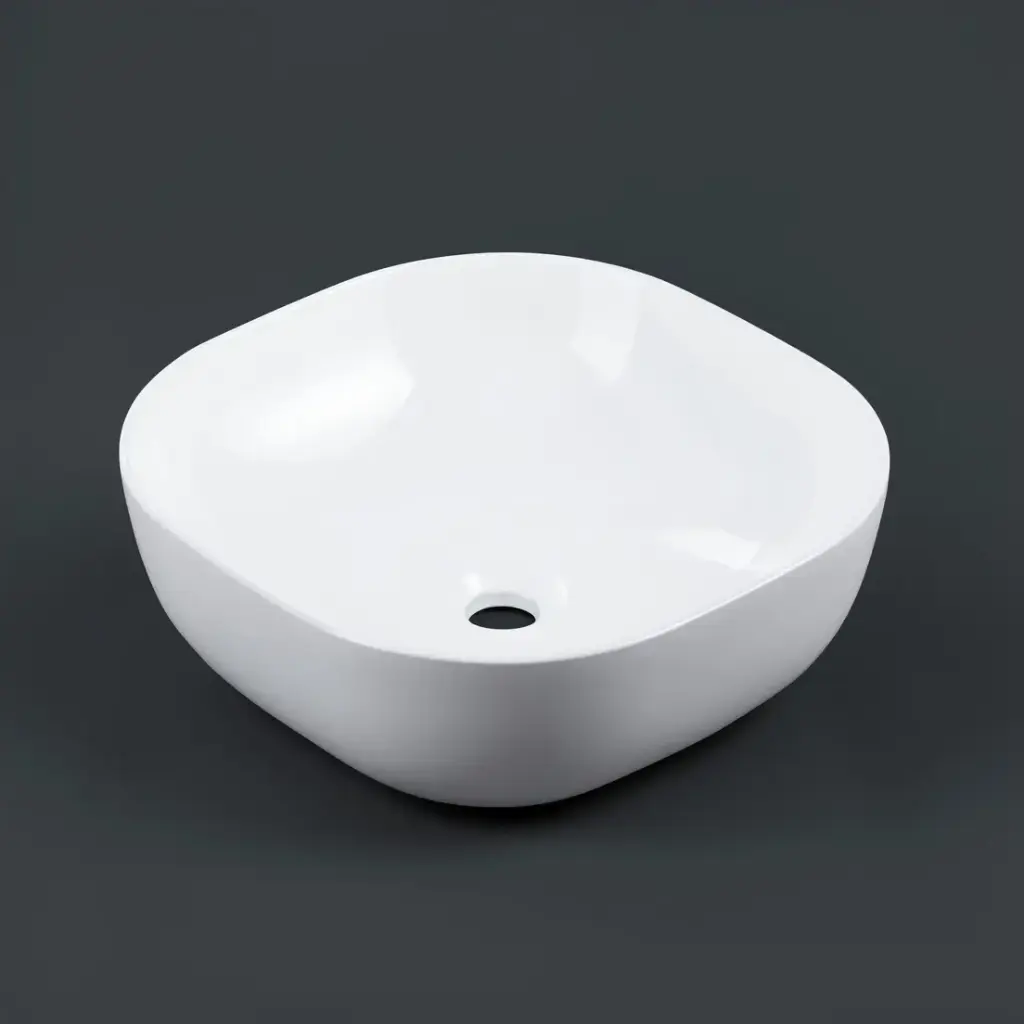 420*420*145mm Square Gloss White Ceramic Above Counter Basin Non-overflow