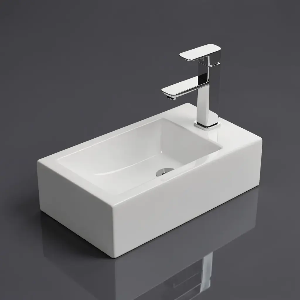 457*255*120mm Gloss White Crete Fine Ceramic Wall Hung Mini Basin Left Tap Hole No Overflow,32mm Waste