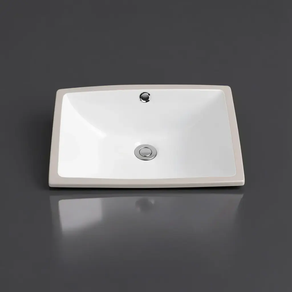 460*335*190mm Gloss White Crete Fine Ceramic Under Counter Basin With Overflow,32mm Waste