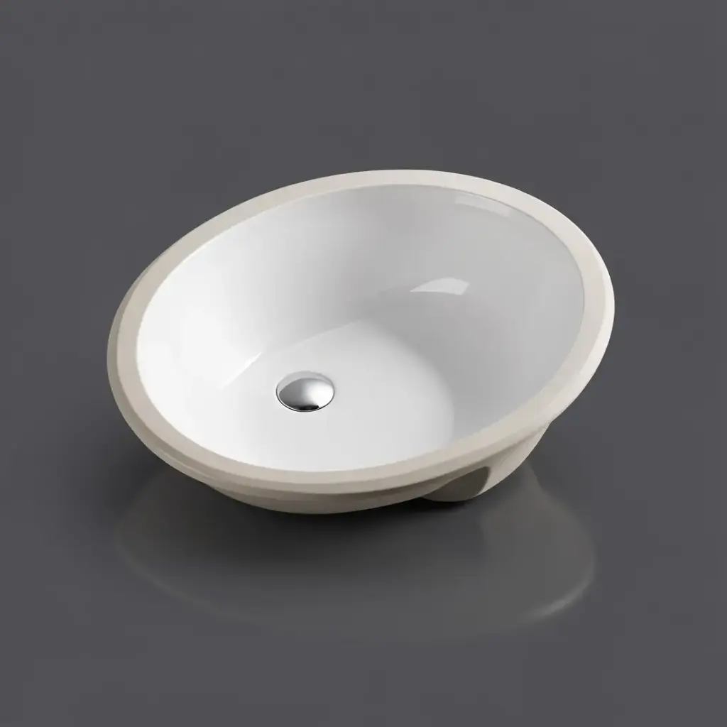 460*393*200mm Gloss White Elipps Fine Ceramic Under Counter BasinWith Overflow,32mm Waste