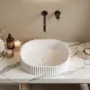 480*345*140mm Matt White Ellips Fluted Solid Surface Above Counter Basin 32mm Waste