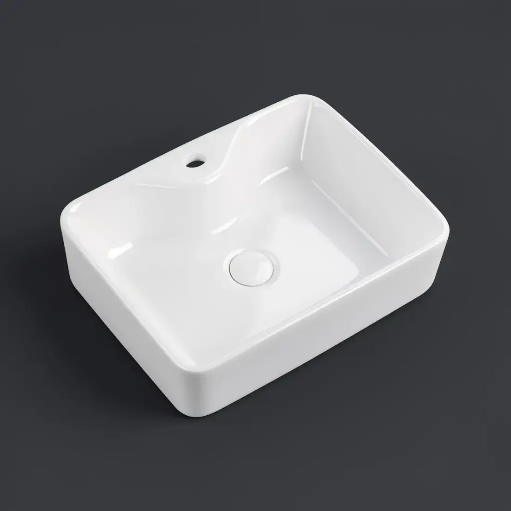 485*380*135mm Rectangle Gloss White Ceramic Above Counter Basin With Tap Hole Non-overflow