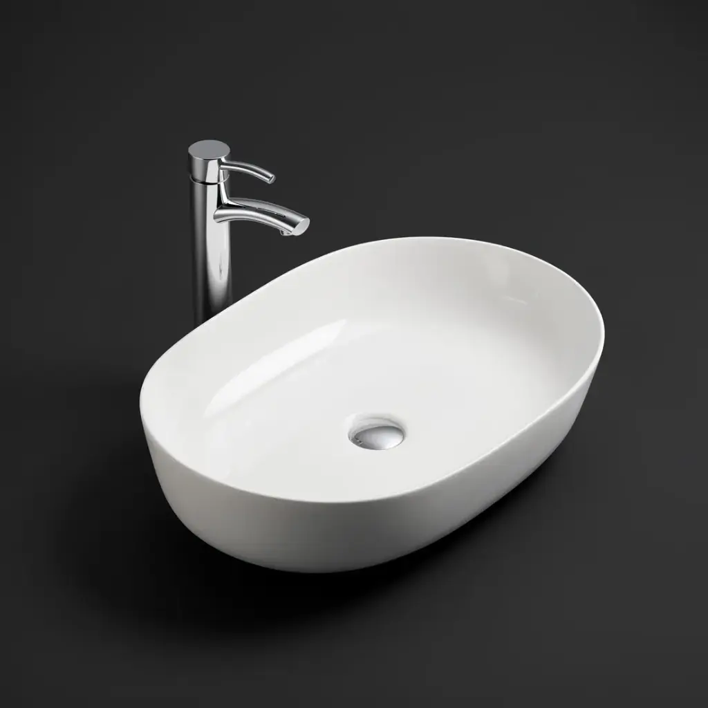 490*350*140mm Gloss White Ellips Fine Ceramic Above Counter Basins Non Overflow,32mm Waste