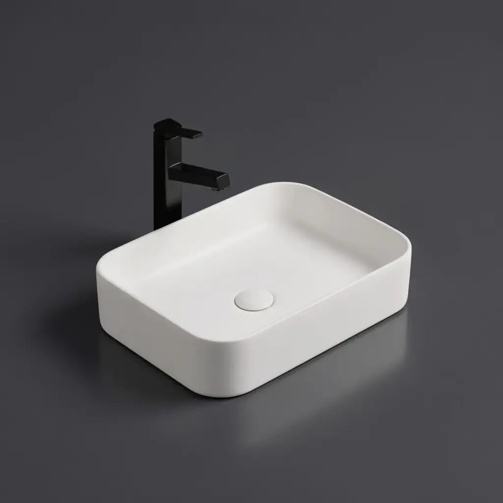 500*370*110mm Matte White Kliff Fine Ceramic Above Counter Basin No Overflow,32mm Waste