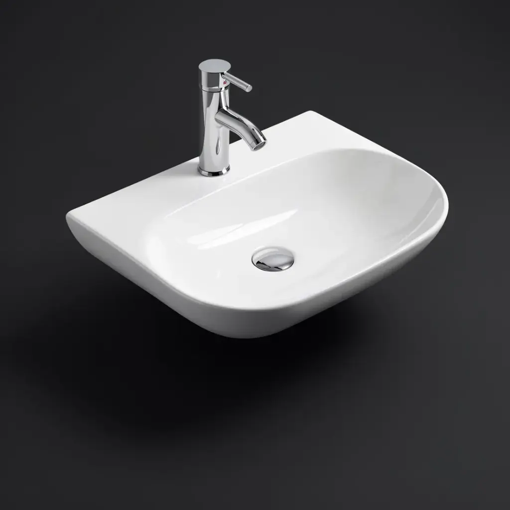 500*385*120mm Gloss White Ellips Fine Ceramic Wall Hung Basin Tap Hole No Overflow,32mm Waste
