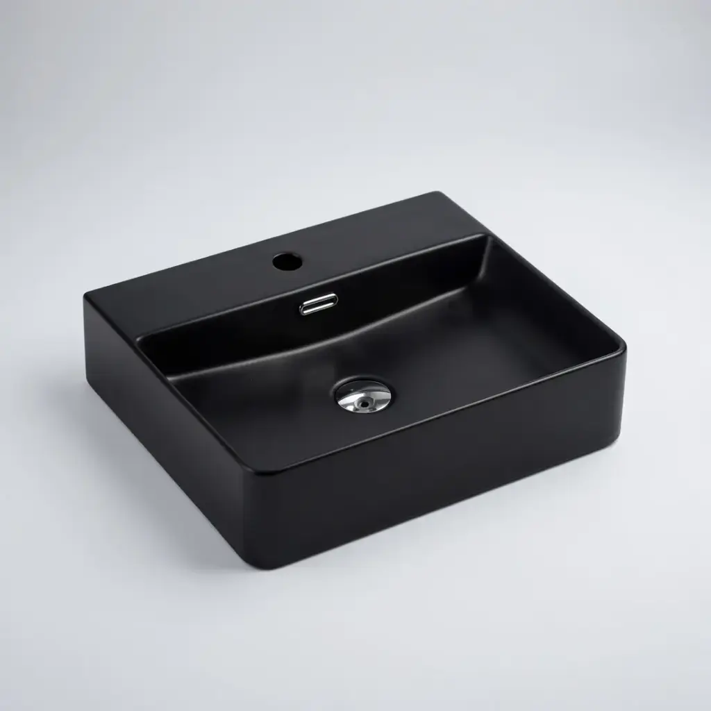 500*420*120mm Matt Black Wall Hung Above Counter Rectangular Basin