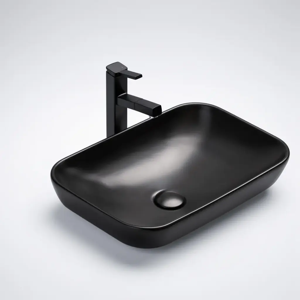 520*340*150mm Matt Black Kliff Fine Ceramic Insert Basin No Oerflow
