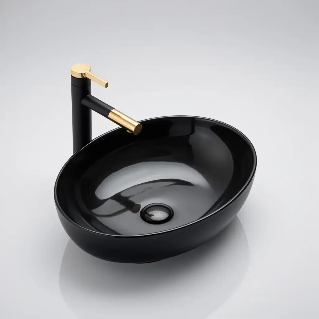 520*395*130mm Matt Black Carey Fine Ceramic Above Counter Basin No Overflow,32mm Waste