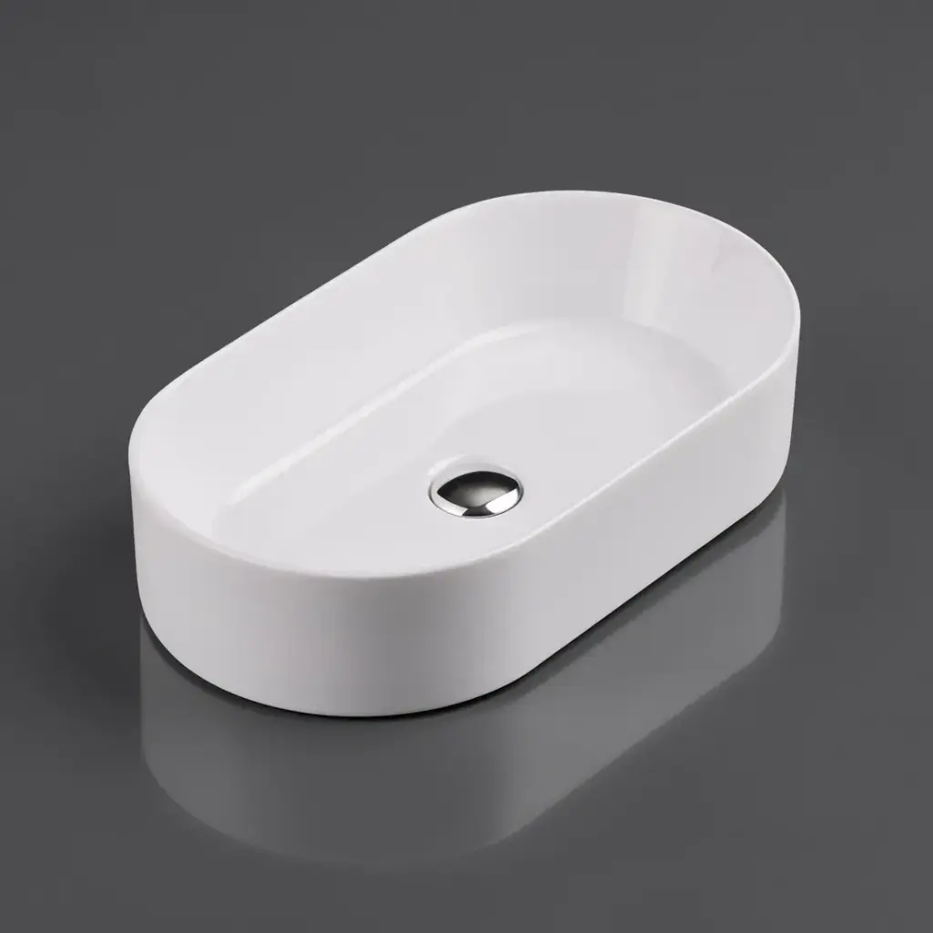 525*300*110mm Gloss White Ellips Fine Ceramic Above Counter Basins Non Overflow,32mm Waste