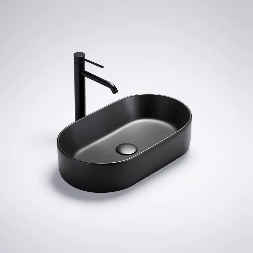 525*300*110mm Matte Black Ellips Fine Ceramic Above Counter Basins Non Overflow,32mm Waste