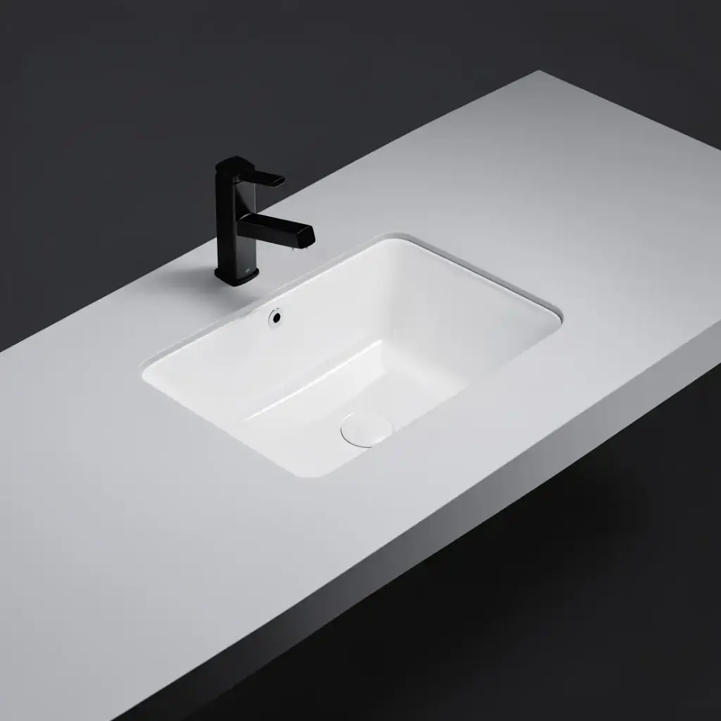 525*345*185mm Gloss WhitCrete Fine Ceramic Under Counter BasinWith Overflow,32mm Waste